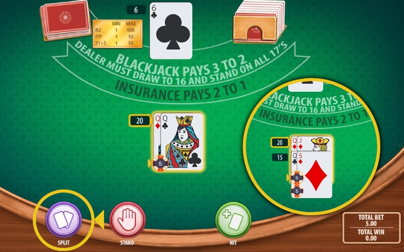 Online Blackjack Split option