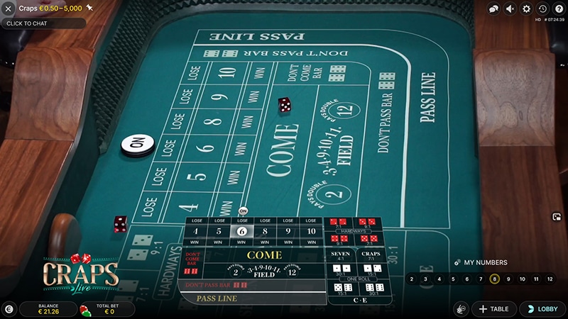 Craps Live table