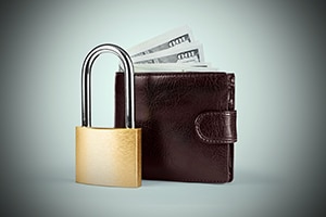 Wallet secured with padlock
